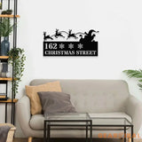 Personalized Santa Flying with Reindeer Address - Metal Address Sign | Hanging Address Number Sign - Address Metal Sign