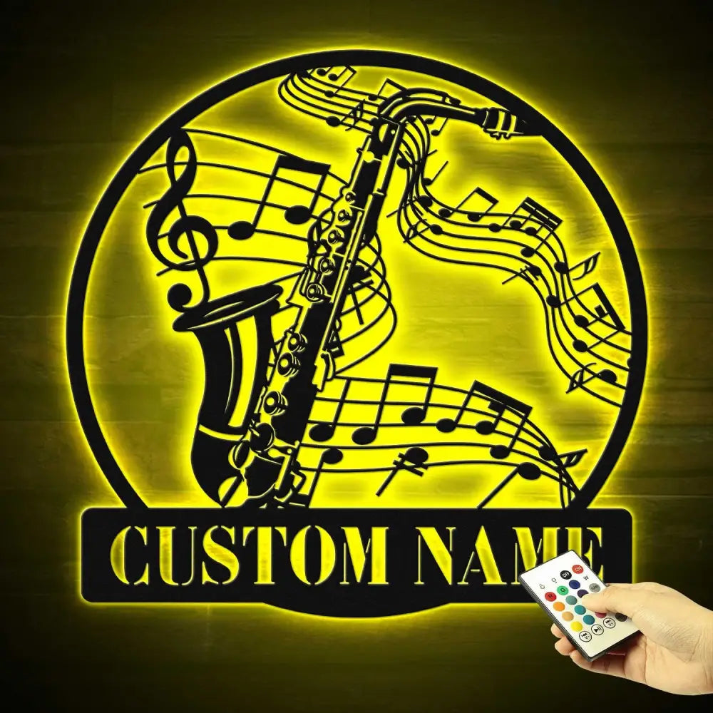 Personalized Saxophone Musical Instrument Metal Wall Art LED Light - Custom Player Name Sign Home Decor - Ideal for