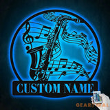 Personalized Saxophone Musical Instrument Metal Wall Art LED Light - Custom Player Name Sign Home Decor - Ideal for