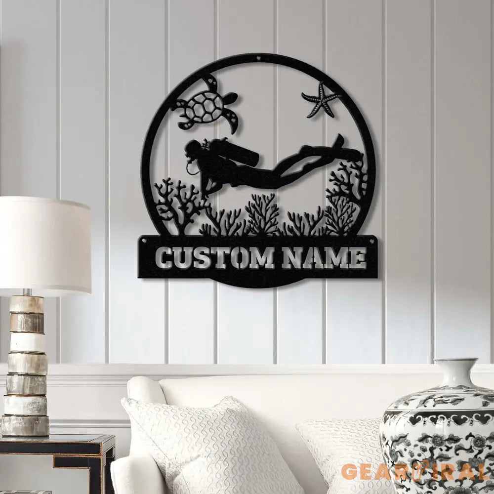 Personalized Scuba Diving Metal Sign with Led Light Custom Water Sport Wall Art Monogram Diving Decor Scuba Wall