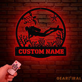 Personalized Scuba Diving Metal Sign with Led Light Custom Water Sport Wall Art Monogram Diving Decor Scuba Wall