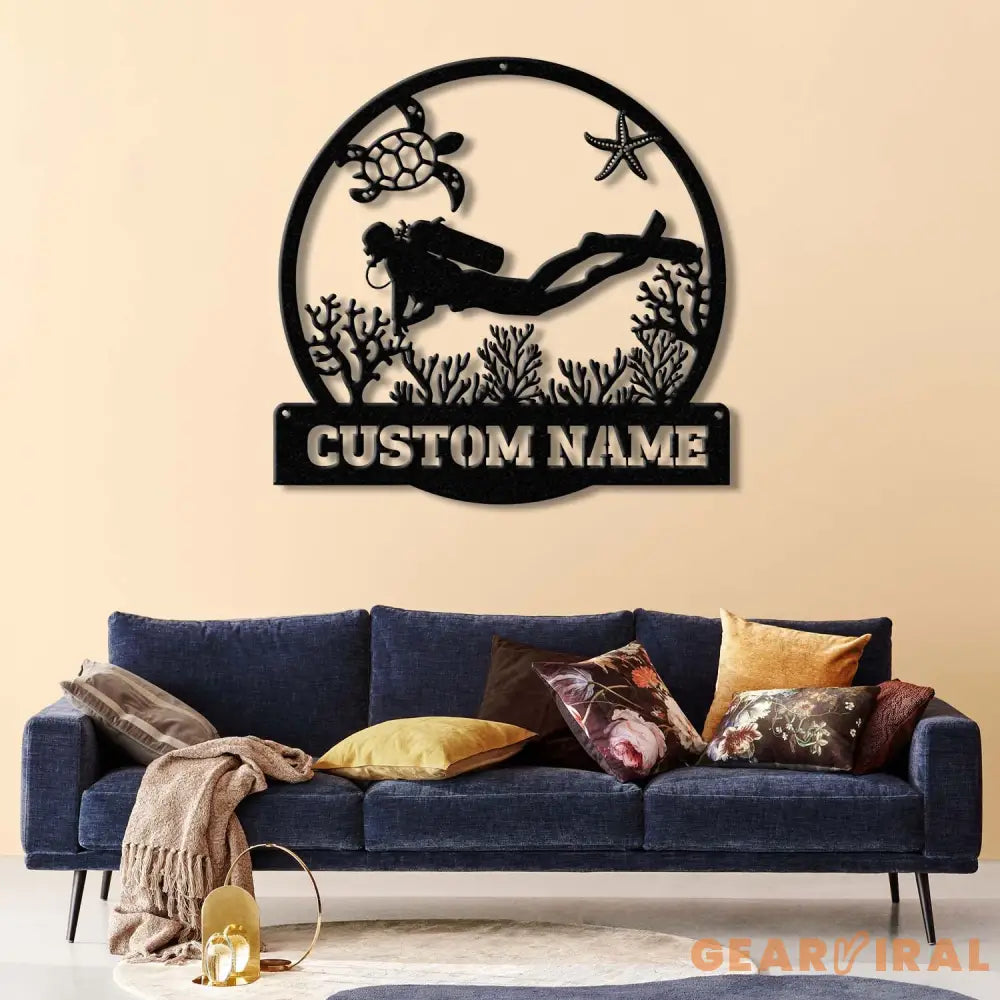 Personalized Scuba Diving Metal Sign with Led Light Custom Water Sport Wall Art Monogram Diving Decor Scuba Wall
