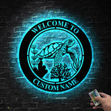Personalized Sea Turtle Metal Sign-Nautical Sea Turtle Wall Art-Beach House Wall Hanging-Turtle Welcome Sign-Under the sea Turtle decor Gift | GearViral