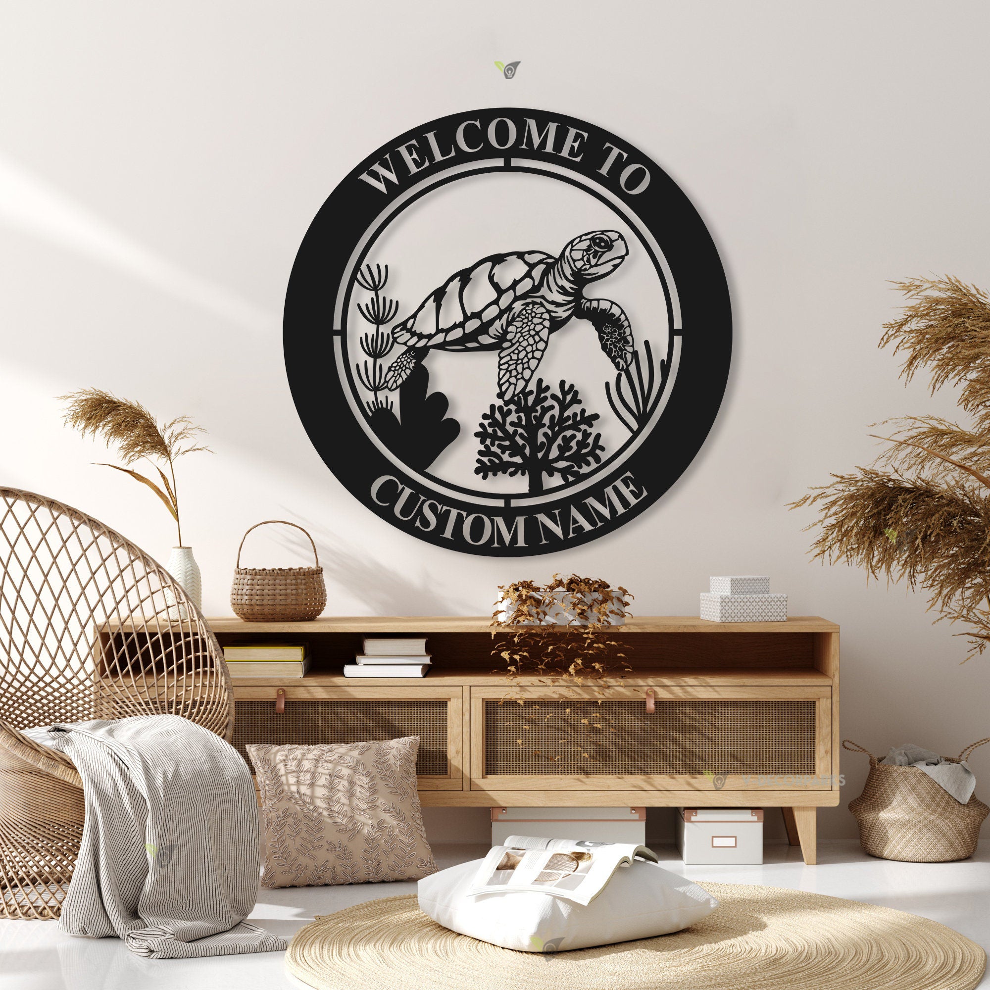 Personalized Sea Turtle Metal Sign-Nautical Sea Turtle Wall Art-Beach House Wall Hanging-Turtle Welcome Sign-Under the sea Turtle decor Gift | GearViral