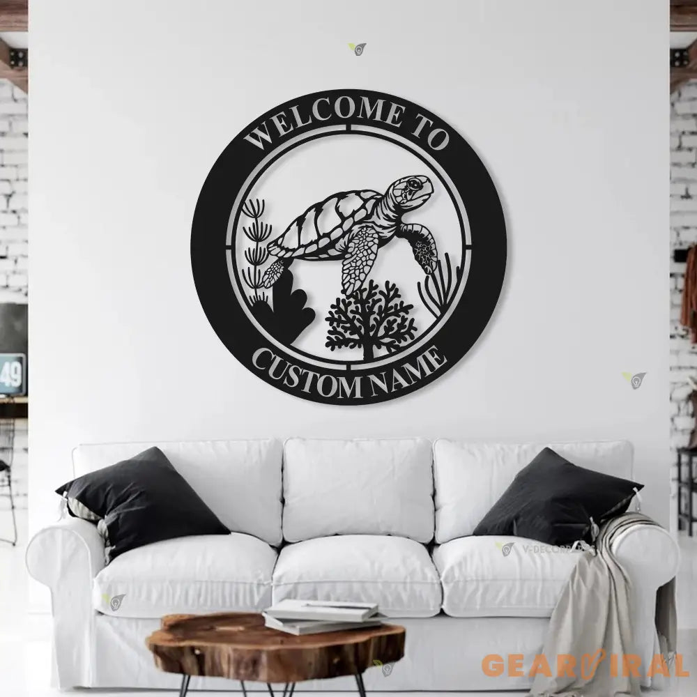 Personalized Sea Turtle Metal Sign-Nautical Sea Turtle Wall Art-Beach House Wall Hanging-Turtle Welcome Sign-Under the