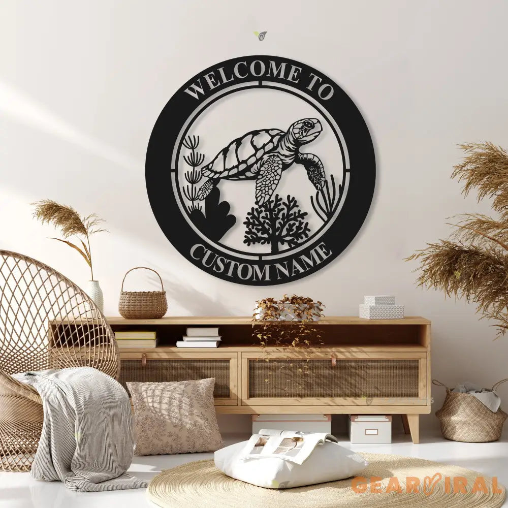 Personalized Sea Turtle Metal Sign-Nautical Sea Turtle Wall Art-Beach House Wall Hanging-Turtle Welcome Sign-Under the