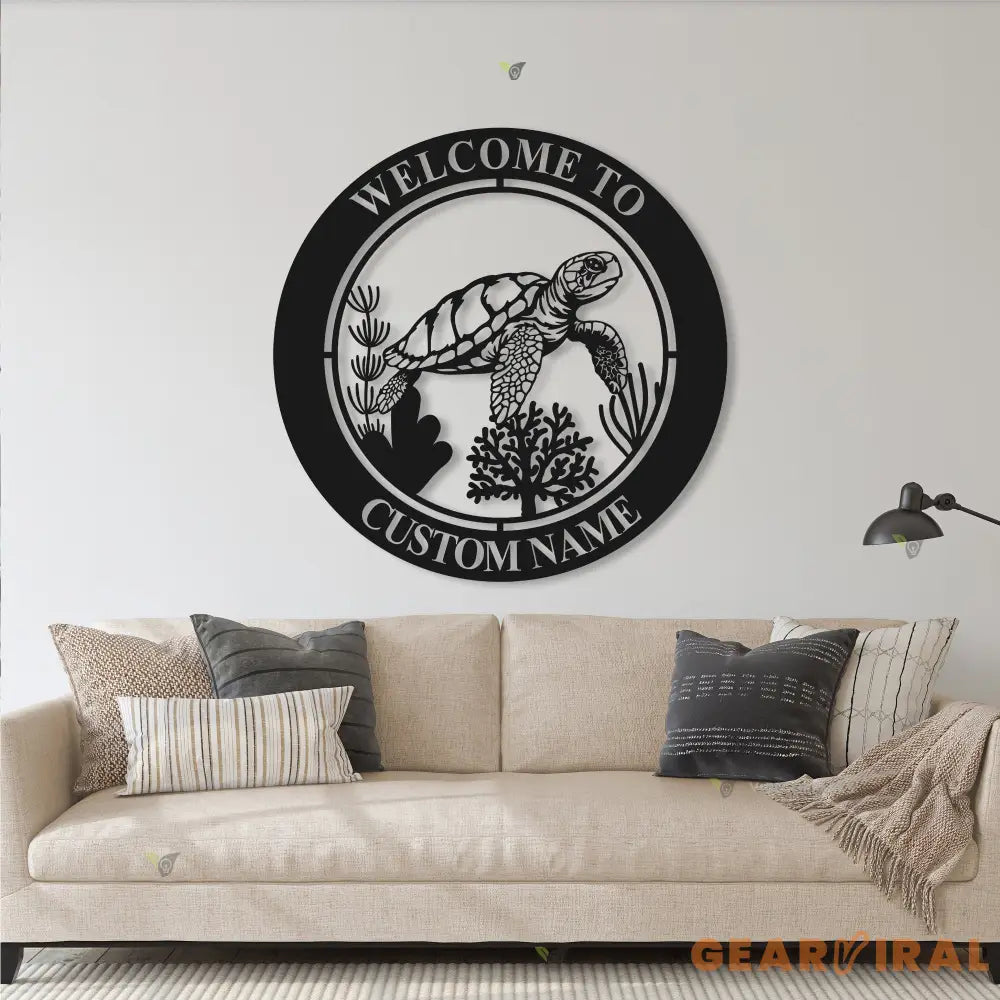 Personalized Sea Turtle Metal Sign-Nautical Sea Turtle Wall Art-Beach House Wall Hanging-Turtle Welcome Sign-Under the