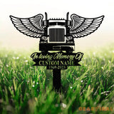 Personalized Semi Truck Trucker Truck Driver Angel Wings Memorial Stake Metal Stake Sympathy Sign Grave Marker