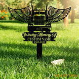 Personalized Semi Truck Trucker Truck Driver Angel Wings Memorial Stake Metal Stake Sympathy Sign Grave Marker
