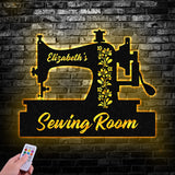 Personalized Sewing Machine Led Light Metal Sign, Sewing Decor, Metal Sewing Sign, Quilting Sign, Gift For Wife, Gift For Grandma