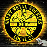 Personalized Sheet Metal Workers Metal Wall Art With Led Lights - Sheet Metal Workers Gift - Custom Local - Christmas