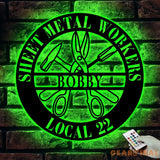 Personalized Sheet Metal Workers Metal Wall Art With Led Lights - Sheet Metal Workers Gift - Custom Local - Christmas