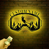 Personalized Ski Trip Metal Wall Art with LED Lights Custom Ski Goggles Sign Snowboarding Winter Sport Decor Skier Gift