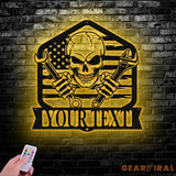 Personalized Skull Mechanic Metal Wall Art LED Light Custom Workshop Name Sign Home Decor Car Mechanic - Gearviral
