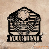 Personalized Skull Mechanic Metal Wall Art LED Light Custom Workshop Name Sign Home Decor Car Mechanic - Gearviral
