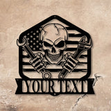 Personalized Skull Mechanic Metal Wall Art LED Light, Custom Workshop Name Sign, Home Decor Car Mechanic - Gearviral