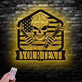 Personalized Skull Mechanic Metal Wall Art LED Light, Custom Workshop Name Sign, Home Decor Car Mechanic - Gearviral