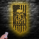 Personalized Skull Mechanic Metal Wall Art LED Light Custom Workshop Name Sign Home Decor Car Mechanic Vs2 - Gearviral