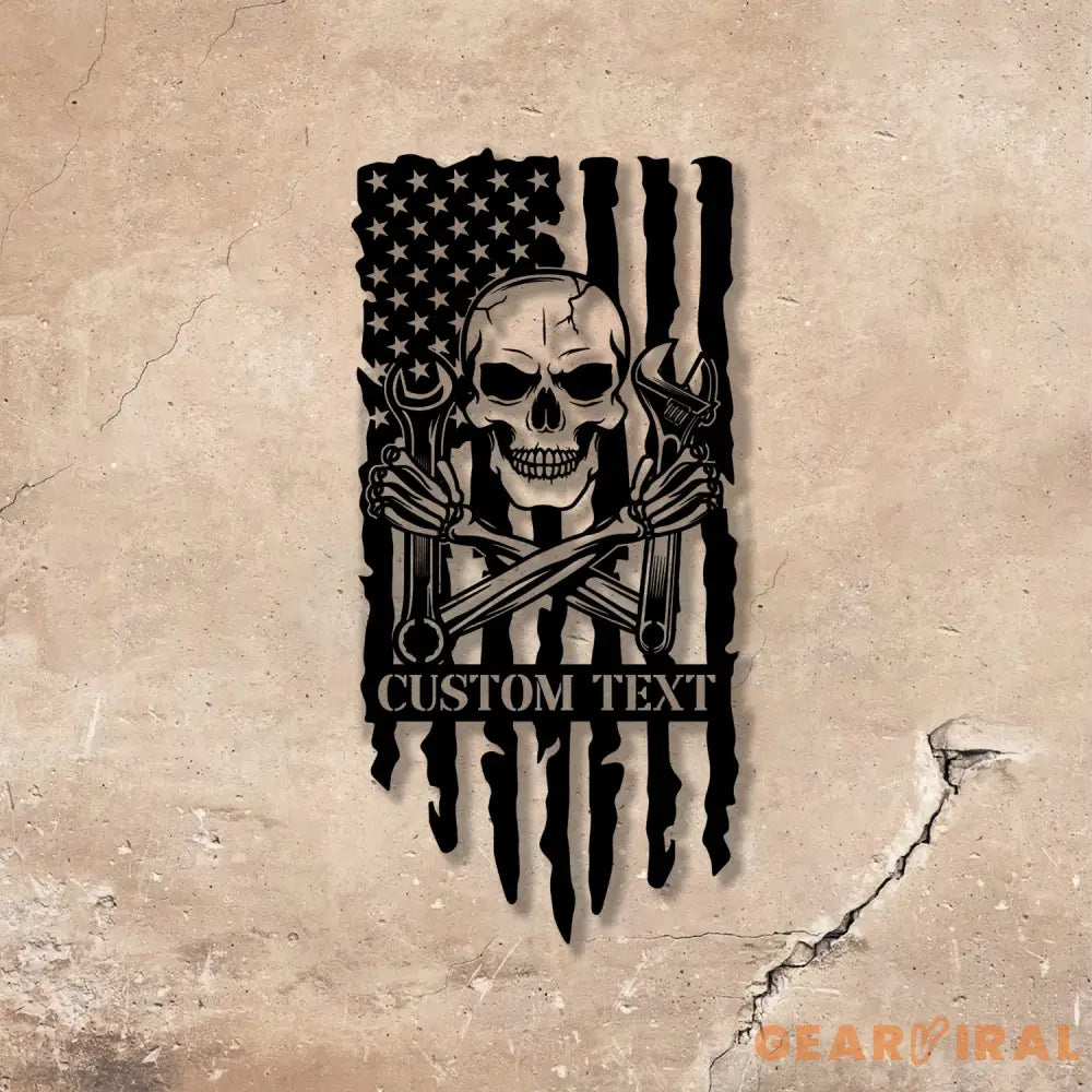 Personalized Skull Mechanic Metal Wall Art LED Light Custom Workshop Name Sign Home Decor Car Mechanic Vs2 - Gearviral