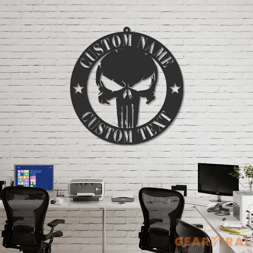 Personalized Skull Name Sign Custom Punisher Skull Metal Wall Art LED Light Home Decor We The People Patriotic