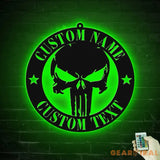 Personalized Skull Name Sign Custom Punisher Skull Metal Wall Art LED Light Home Decor We The People Patriotic
