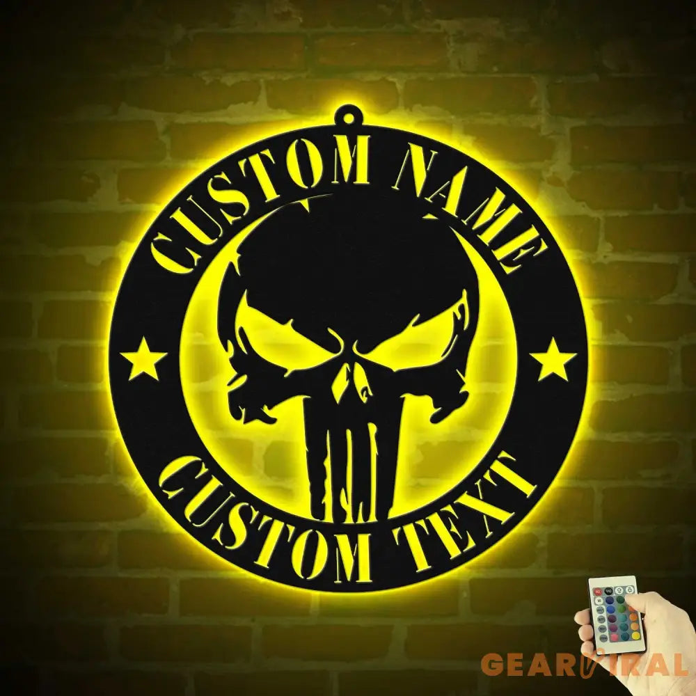Personalized Skull Name Sign Custom Punisher Skull Metal Wall Art LED Light Home Decor We The People Patriotic