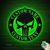 Personalized Skull Name Sign Custom Punisher Skull Metal Wall Art LED Light Home Decor We The People Patriotic Decoration Housewarming Xmas | GearViral