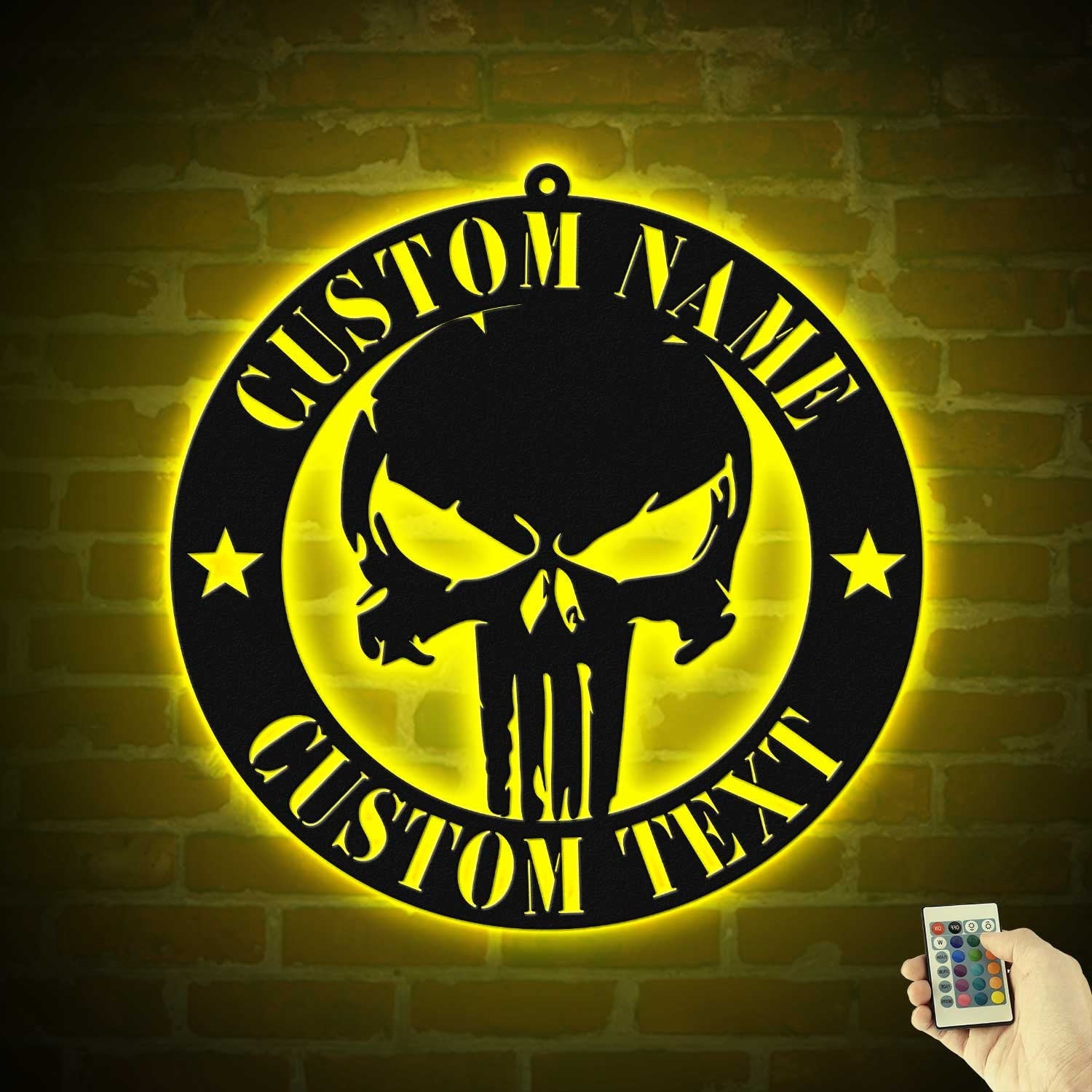 Personalized Skull Name Sign Custom Punisher Skull Metal Wall Art LED Light Home Decor We The People Patriotic Decoration Housewarming Xmas | GearViral