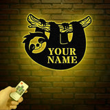 Personalized Sloth Metal Wall Art LED Light Custom Lazy Sloth Name Sign Funny Sloth Lover Decor Home Wall Art Gift for