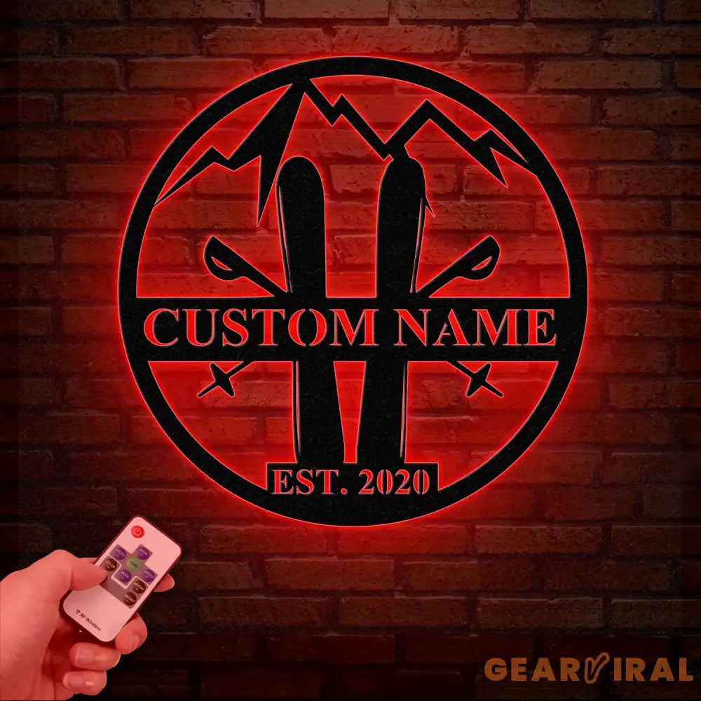 Personalized Snow Skiing Sign with LED Lights - Custom Metal Ski Sign - Snow Skier Gift with Name - Ski Lodge & Resort