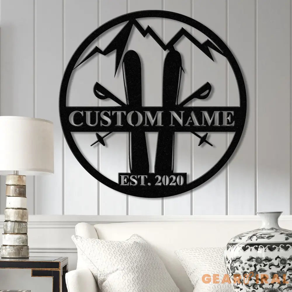 Personalized Snow Skiing Sign with LED Lights - Custom Metal Ski Sign - Snow Skier Gift with Name - Ski Lodge & Resort