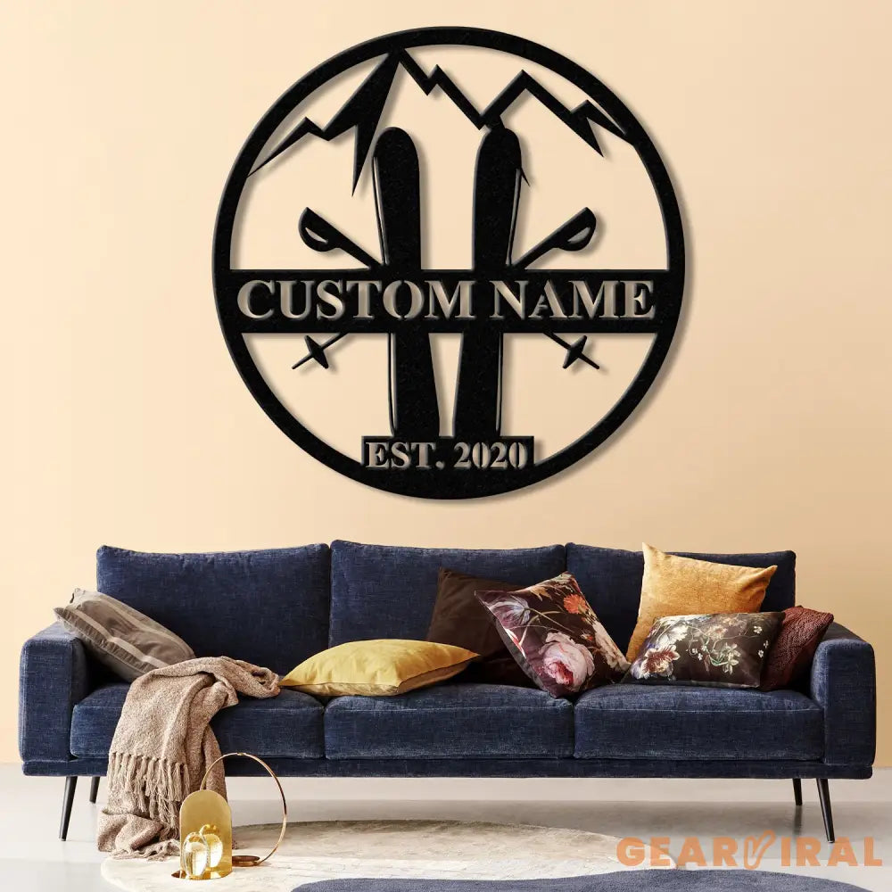 Personalized Snow Skiing Sign with LED Lights - Custom Metal Ski Sign - Snow Skier Gift with Name - Ski Lodge & Resort