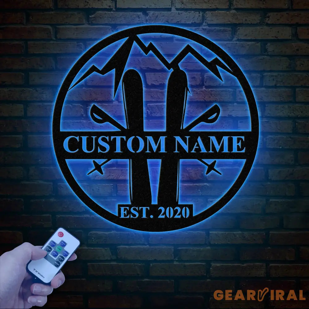 Personalized Snow Skiing Sign with LED Lights - Custom Metal Ski Sign - Snow Skier Gift with Name - Ski Lodge & Resort