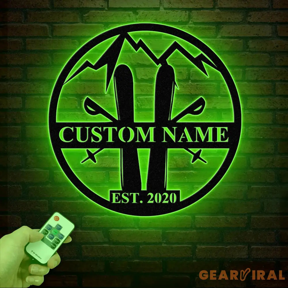 Personalized Snow Skiing Sign with LED Lights - Custom Metal Ski Sign - Snow Skier Gift with Name - Ski Lodge & Resort