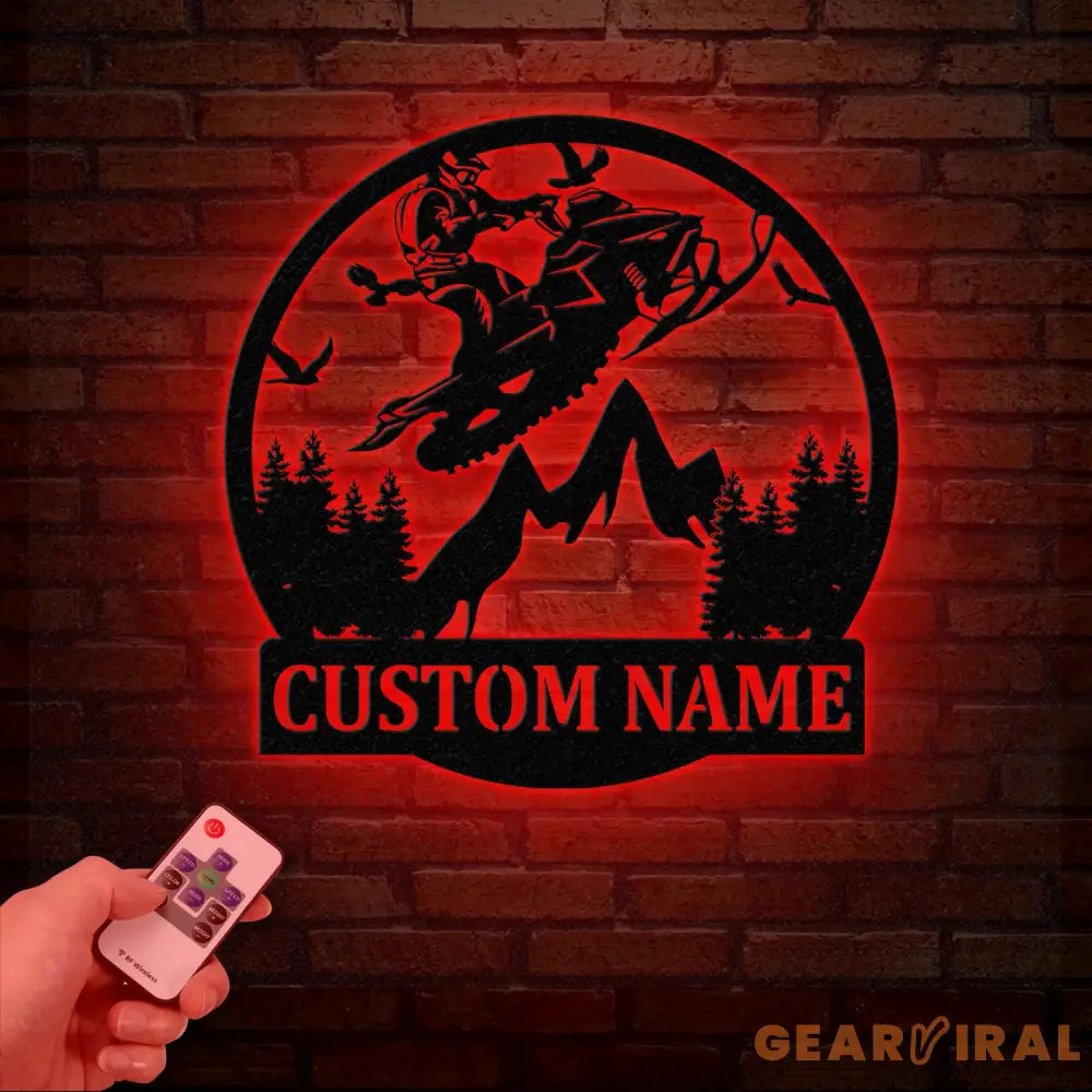 Personalized Snowmobile Metal Wall Art with LED Lights Man Riding Snowmobile Sign Winter Adventure Decor Snow Game Sign