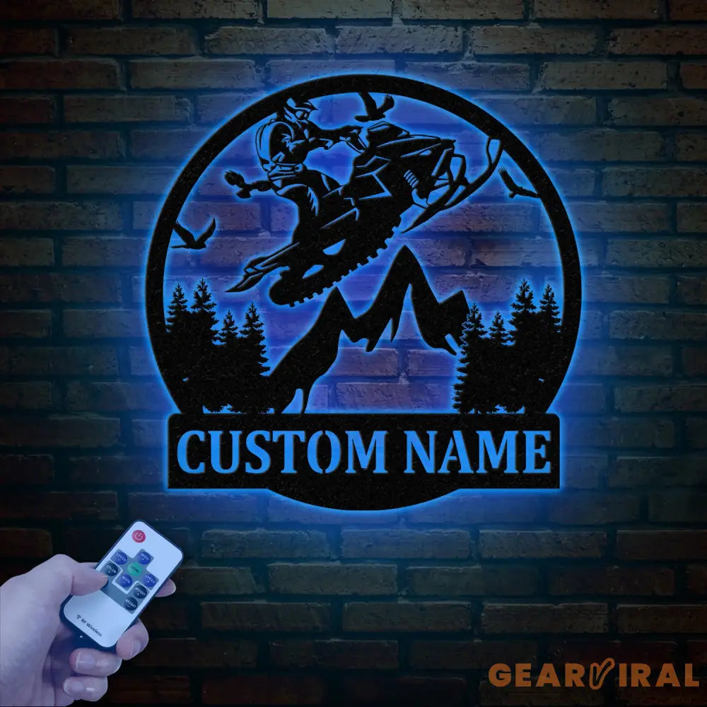 Personalized Snowmobile Metal Wall Art with LED Lights Man Riding Snowmobile Sign Winter Adventure Decor Snow Game Sign
