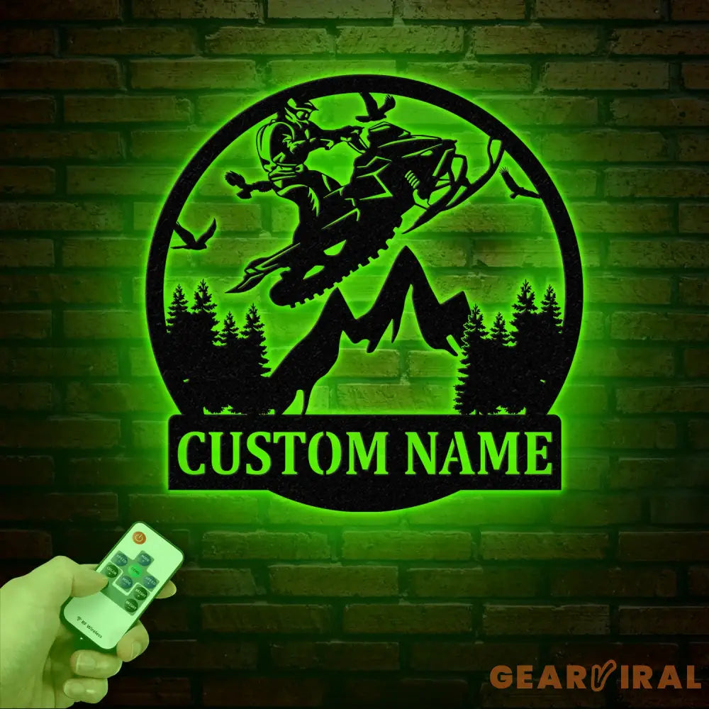 Personalized Snowmobile Metal Wall Art with LED Lights Man Riding Snowmobile Sign Winter Adventure Decor Snow Game Sign
