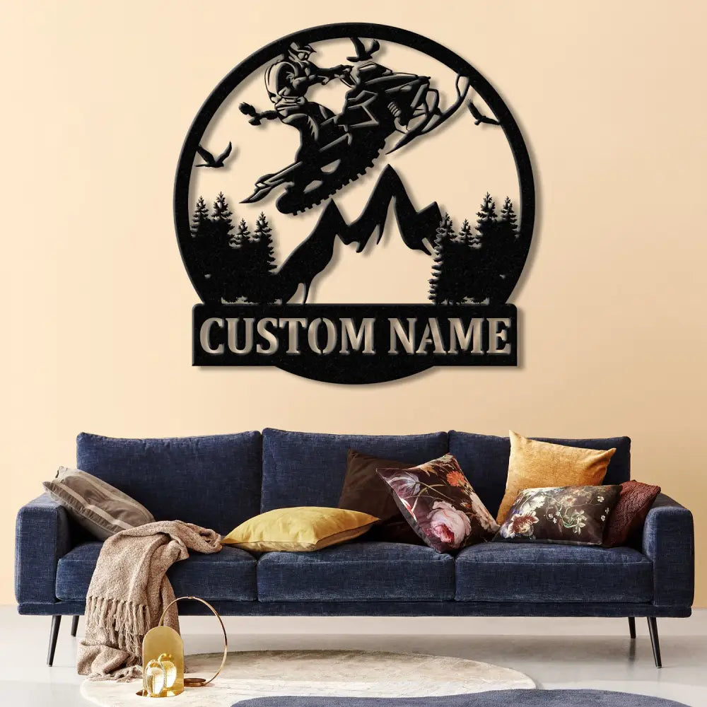 Personalized Snowmobile Metal Wall Art with LED Lights Man Riding Snowmobile Sign Winter Adventure Decor Snow Game Sign