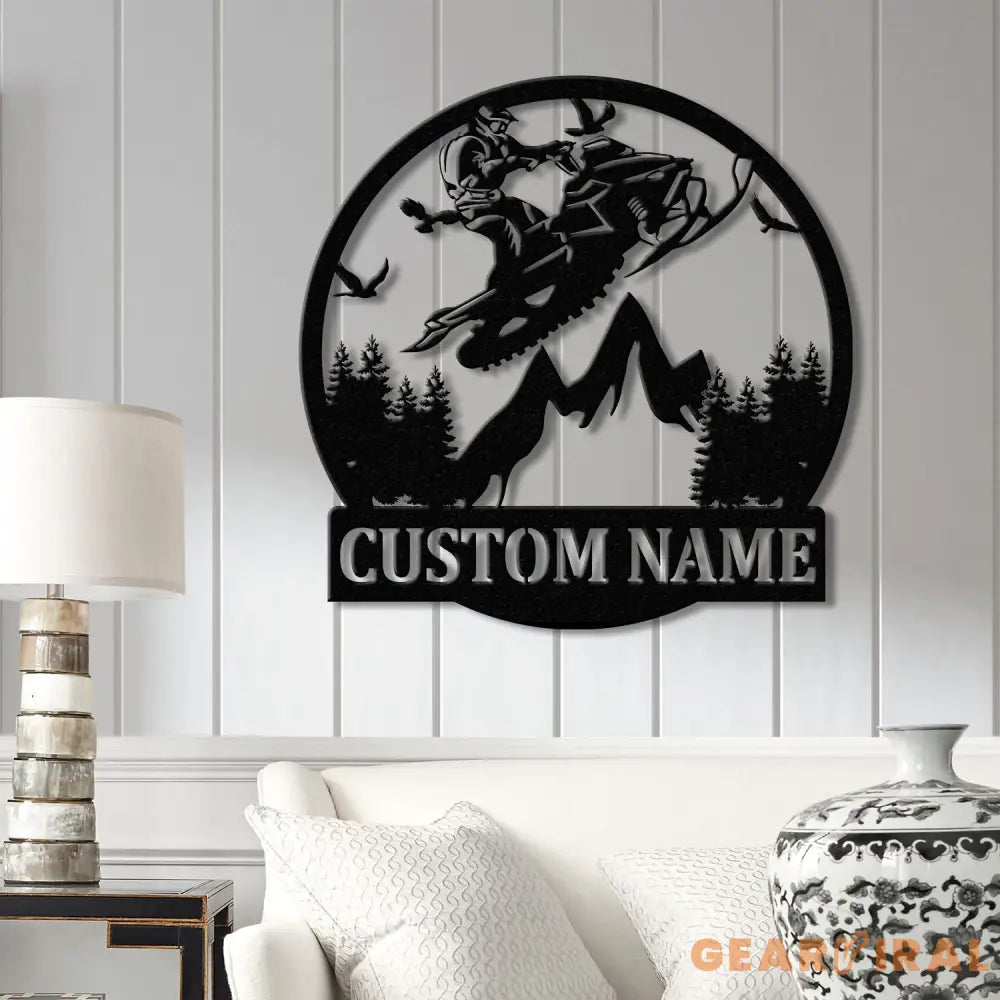 Personalized Snowmobile Metal Wall Art with LED Lights Man Riding Snowmobile Sign Winter Adventure Decor Snow Game Sign