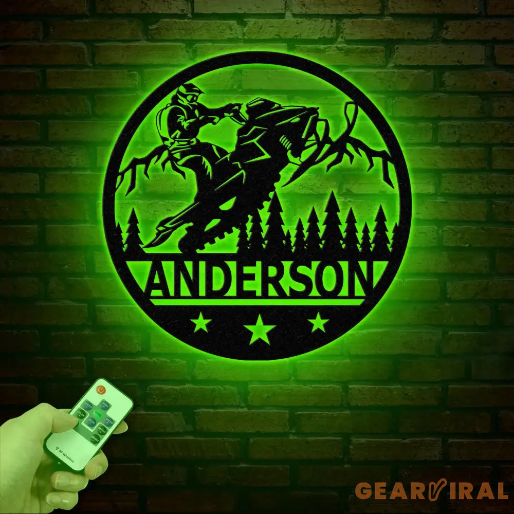 Personalized Snowmobile Metal Wall Art with LED Lights - Man Riding Snowmobile Sign Winter Adventure Decor Xmas Gift