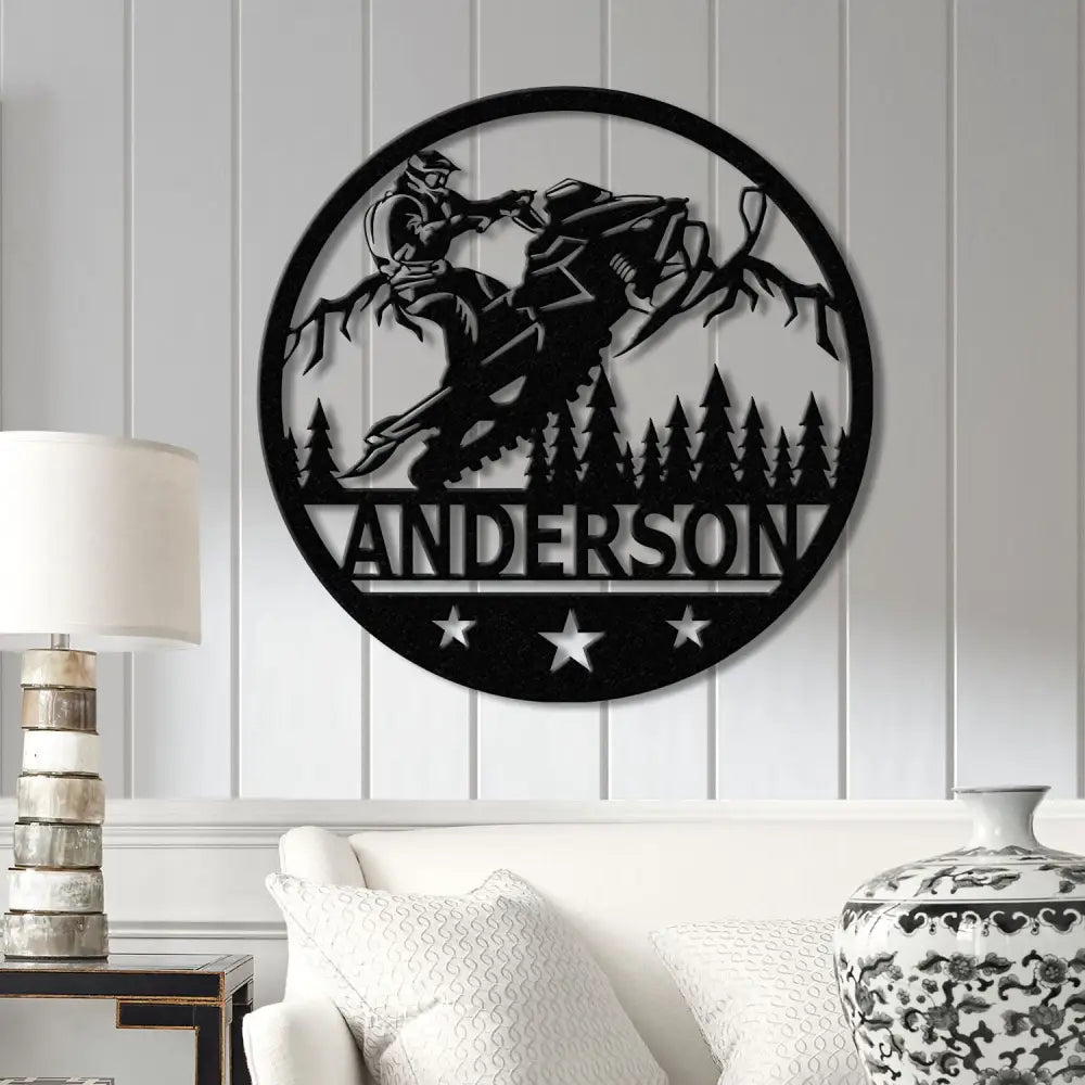Personalized Snowmobile Metal Wall Art with LED Lights - Man Riding Snowmobile Sign Winter Adventure Decor Xmas Gift