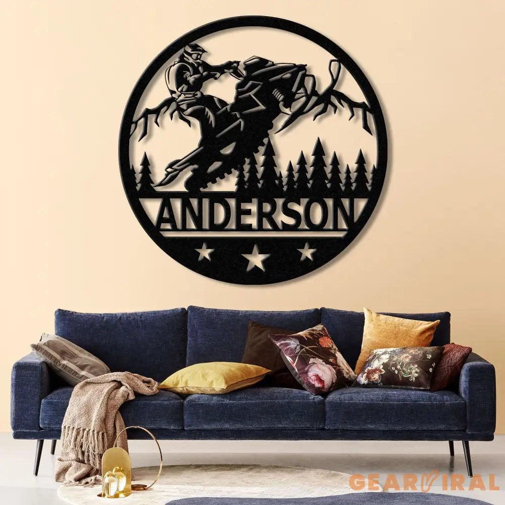 Personalized Snowmobile Metal Wall Art with LED Lights - Man Riding Snowmobile Sign Winter Adventure Decor Xmas Gift