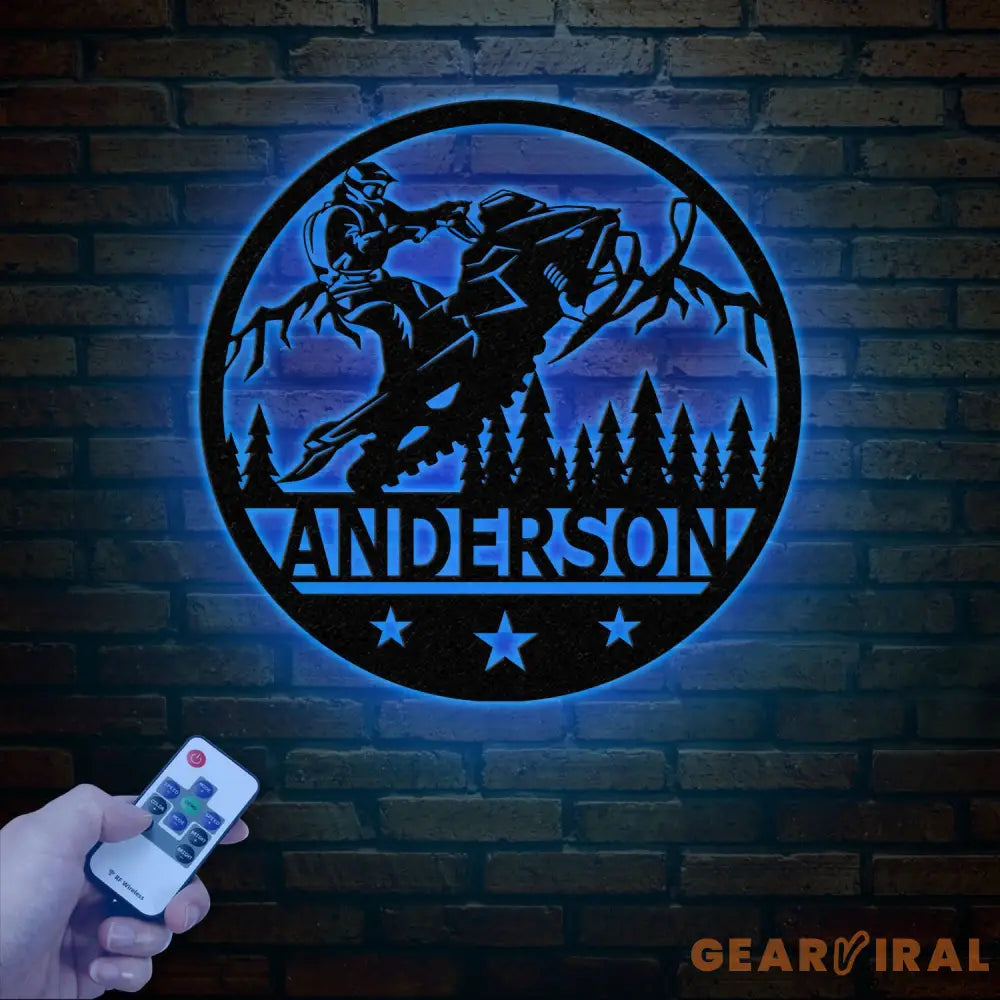 Personalized Snowmobile Metal Wall Art with LED Lights - Man Riding Snowmobile Sign Winter Adventure Decor Xmas Gift