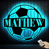Personalized Soccer Ball Metal Sign With LED Light - Soccer Sport Wall Art With Custom Name For Home Decor - Birthday Gift - Soccer Player Gift | GearViral