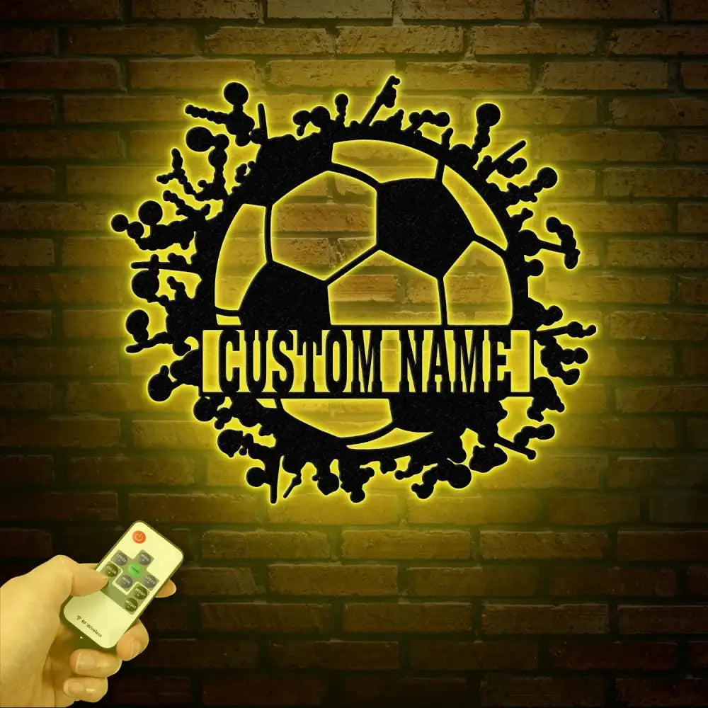 Personalized Soccer Ball Metal Sign with LED Light - Custom Name Sport Wall Art - Home Decor & Birthday Gift for Soccer