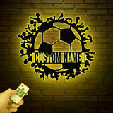 Personalized Soccer Ball Metal Sign with LED Light - Custom Name Sport Wall Art - Home Decor & Birthday Gift for Soccer