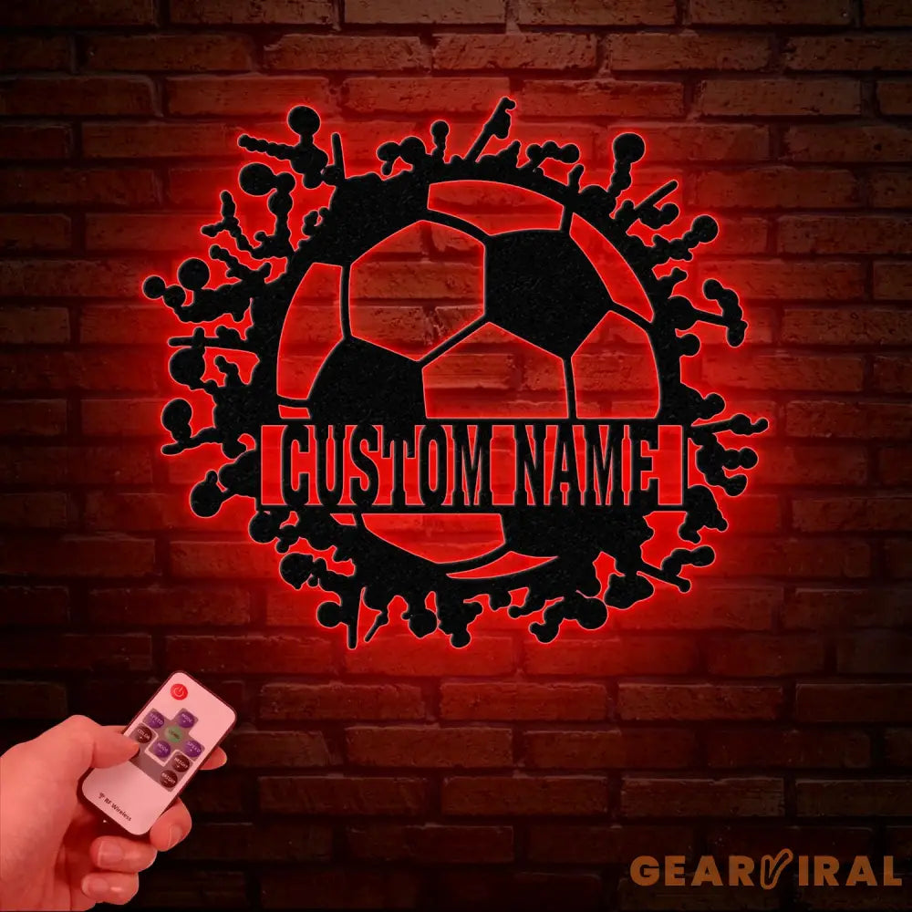 Personalized Soccer Ball Metal Sign with LED Light - Custom Name Sport Wall Art - Home Decor & Birthday Gift for Soccer