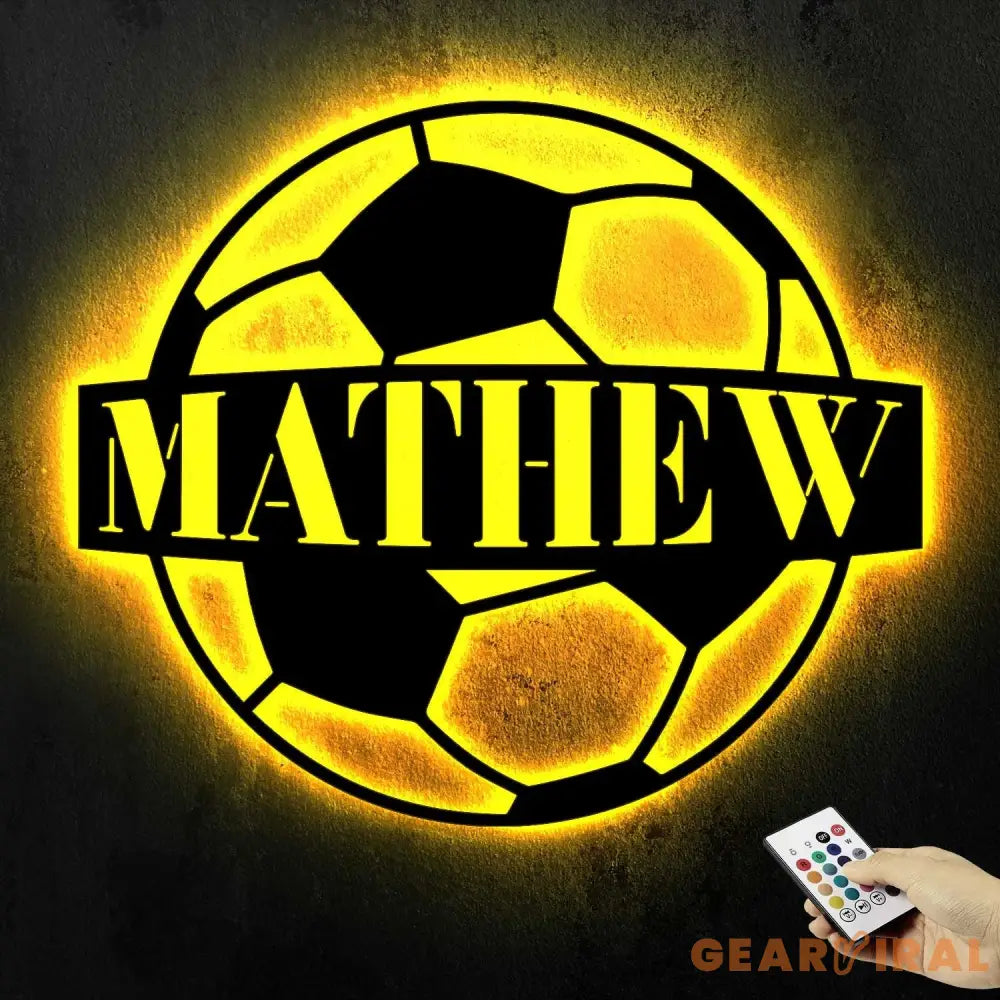 Personalized Soccer Ball Metal Sign With LED Light - Soccer Sport Wall Art With Custom Name For Home Decor - Birthday