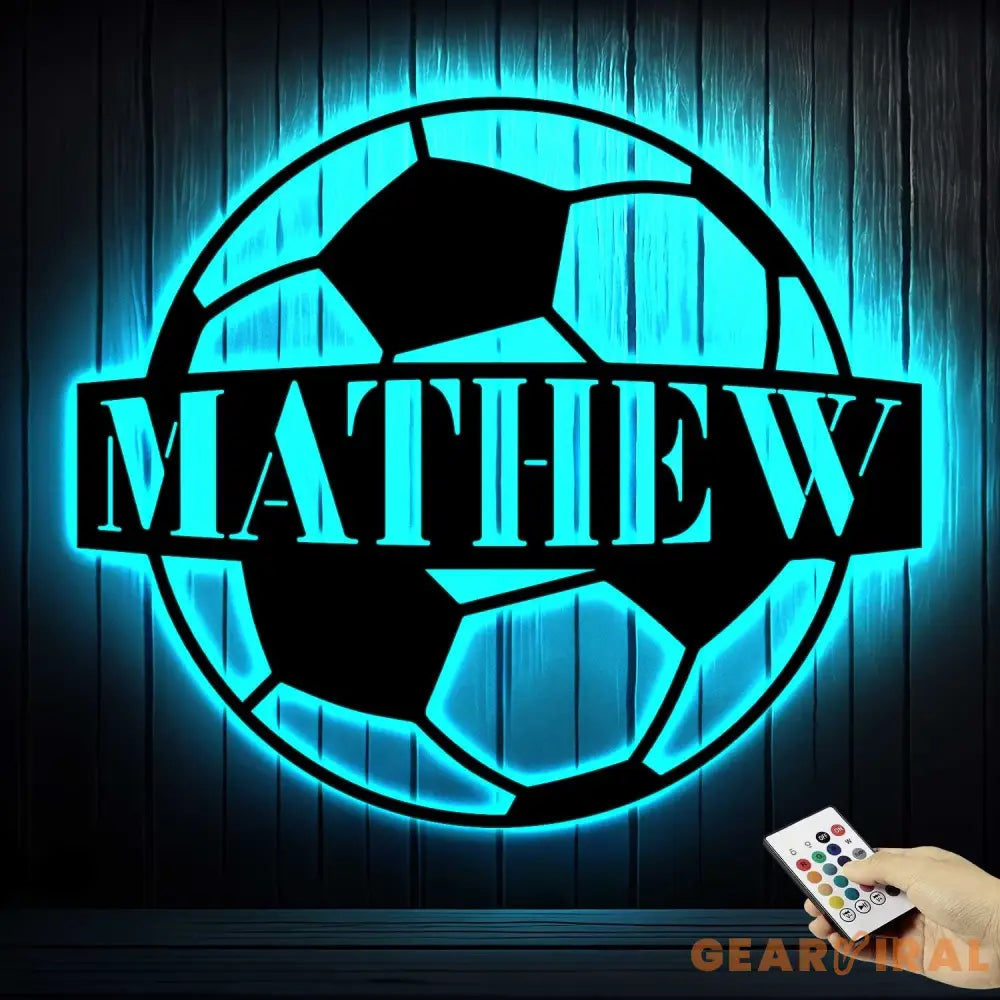 Personalized Soccer Ball Metal Sign With LED Light - Soccer Sport Wall Art With Custom Name For Home Decor - Birthday
