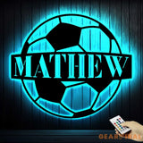 Personalized Soccer Ball Metal Sign With LED Light - Soccer Sport Wall Art With Custom Name For Home Decor - Birthday